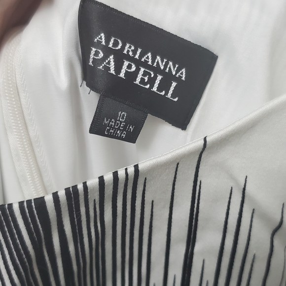 Adrianna Papell Black & White Print Sleeveless Dress w/ Tie Belt Size 10 - Picture 11 of 14